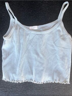 John Galt California: Light Blue Girls' Ribbed Tank Top with Lettuce Edge